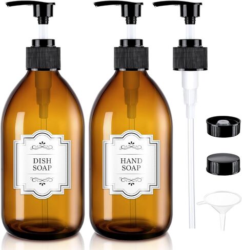 Amber Glass Pump Bottle Dispenser 16 oz, 2 Pack, Brown, Glass Bottle Dispenser with Pump, Body Oil, Lotion, Soap, Essential Oil in Saudi Arabia