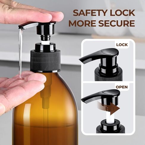 Amber Glass Pump Bottle Dispenser 16 oz, 2 Pack, Brown, Glass Bottle Dispenser with Pump, Body Oil, Lotion, Soap, Essential Oil in Saudi Arabia