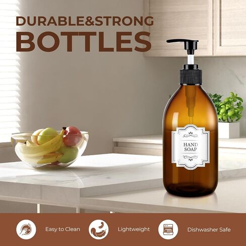 Amber Glass Pump Bottle Dispenser 16 oz, 2 Pack, Brown, Glass Bottle Dispenser with Pump, Body Oil, Lotion, Soap, Essential Oil in Saudi Arabia