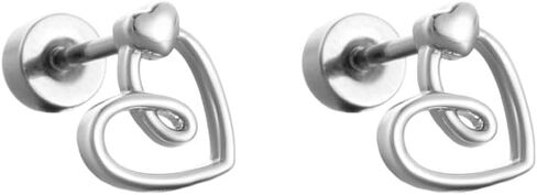 Hypoallergenic 20g Heart Love Small Stud Earrings for Women Sensitive Ear Flat Screw Back Cute Minimalist Silver Plated Open Hearted Tragus Cartilage Stainless Steel Fashion Jewelry Gifts Her in Saudi Arabia