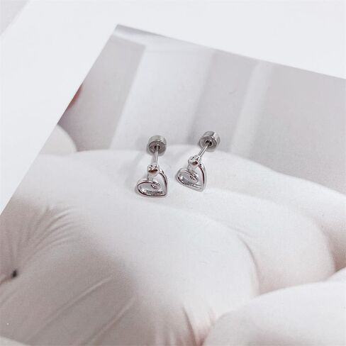 Hypoallergenic 20g Heart Love Small Stud Earrings for Women Sensitive Ear Flat Screw Back Cute Minimalist Silver Plated Open Hearted Tragus Cartilage Stainless Steel Fashion Jewelry Gifts Her in Saudi Arabia