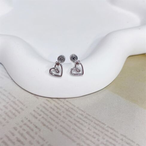 Hypoallergenic 20g Heart Love Small Stud Earrings for Women Sensitive Ear Flat Screw Back Cute Minimalist Silver Plated Open Hearted Tragus Cartilage Stainless Steel Fashion Jewelry Gifts Her in Saudi Arabia