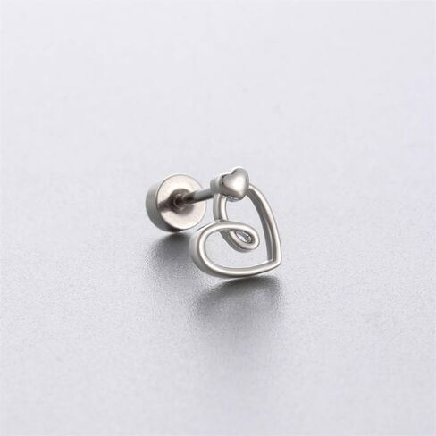 Hypoallergenic 20g Heart Love Small Stud Earrings for Women Sensitive Ear Flat Screw Back Cute Minimalist Silver Plated Open Hearted Tragus Cartilage Stainless Steel Fashion Jewelry Gifts Her in Saudi Arabia