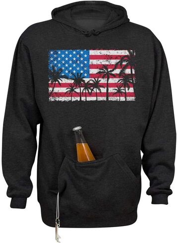 Teesandtankyou Palm USA Flag Beer Holder Tailgate Hoodie Sweatshirt spushirx in Kuwait