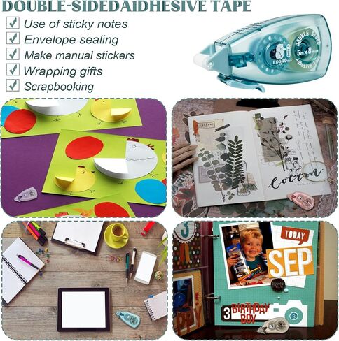 Total 4pcs Triangle Double Sided Adhesive Tape Roller Scrapbooking Tape, Acid Free & Archival-Safe, Permanent Double-Sided Adhesive Tape Dispenser Runner for Crafts 5mx8mm (Green) in Saudi Arabia