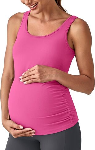 G4Free BareFeel Built in Bra Maternity Tank Tops with Removable Pads Ruched Sleeveless Stretchy Pregnancy Yoga Workout Shirts in Saudi Arabia