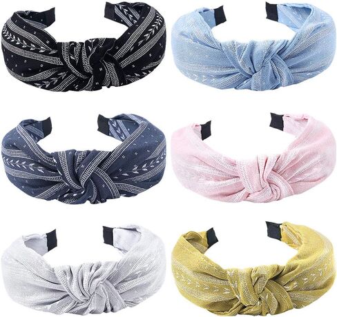 Ivyu Hairband, 6 Pcs Headbands for Women - Light Color, Fashion Cotton-flax Fabric, Knotted Wide Band, Accessories Cute Boho Beauty, For Workout GYM Yoga Running in Kuwait