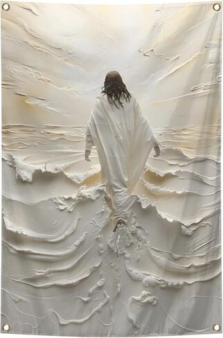 Jesus Walking on Water Christian Wall Art Poster Tapestry 2x3Ft Tapestry Christian Religious Wall Decor for Living Room Bedroom Church Decoration in Saudi Arabia