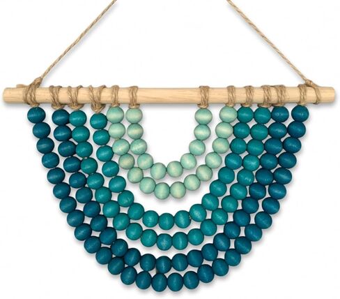 Boho Ombre Wood Bead Wall معلق ، ديكور فريد من نوعه ، ديكور فريد من نوعه لغرفة النوم أو الحضانة أو غرفة المعيشة أو المدخل (منحنى التدرج الأزرق الساحلي ، 12 بوصة) in Saudi Arabia