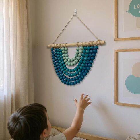 Boho Ombre Wood Bead Wall معلق ، ديكور فريد من نوعه ، ديكور فريد من نوعه لغرفة النوم أو الحضانة أو غرفة المعيشة أو المدخل (منحنى التدرج الأزرق الساحلي ، 12 بوصة) in Saudi Arabia