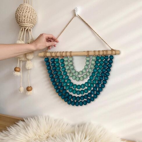 Boho Ombre Wood Bead Wall معلق ، ديكور فريد من نوعه ، ديكور فريد من نوعه لغرفة النوم أو الحضانة أو غرفة المعيشة أو المدخل (منحنى التدرج الأزرق الساحلي ، 12 بوصة) in Saudi Arabia