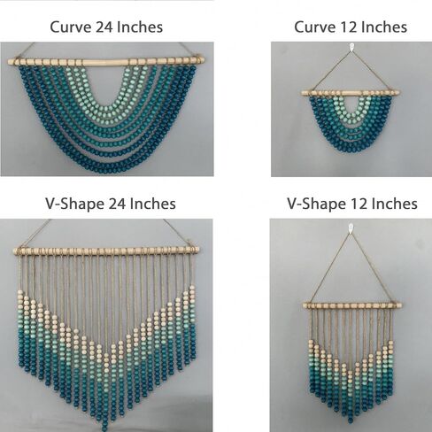 Boho Ombre Wood Bead Wall معلق ، ديكور فريد من نوعه ، ديكور فريد من نوعه لغرفة النوم أو الحضانة أو غرفة المعيشة أو المدخل (منحنى التدرج الأزرق الساحلي ، 12 بوصة) in Saudi Arabia