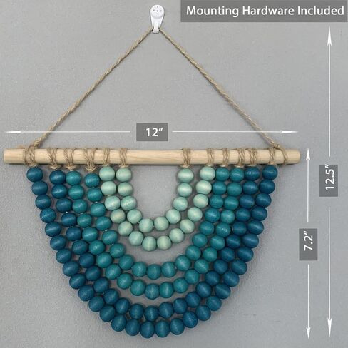 Boho Ombre Wood Bead Wall معلق ، ديكور فريد من نوعه ، ديكور فريد من نوعه لغرفة النوم أو الحضانة أو غرفة المعيشة أو المدخل (منحنى التدرج الأزرق الساحلي ، 12 بوصة) in Saudi Arabia