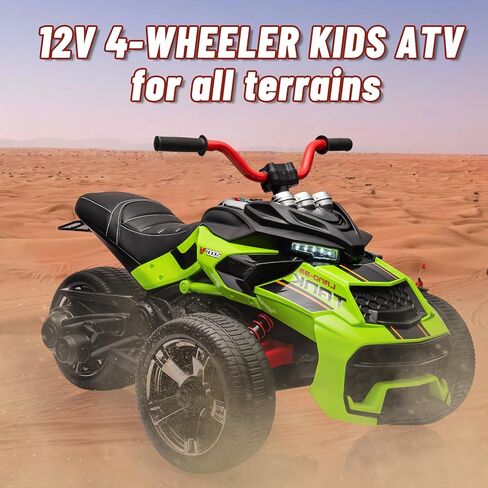 12V 3 Wheeler Ride On ATV Electric Motorcycle, Battery Powered Electric Vehicle w/Led Lights, High & Low Speed, Horn, Music, USB, Treaded Tires, Ride On Car for Kids Gift, White in Kuwait