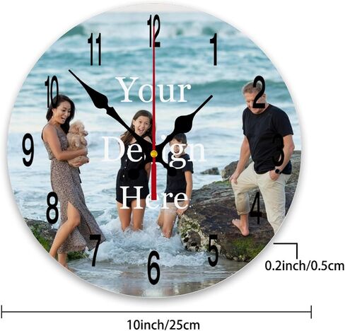 Personalized Wall Clocks Custom Photo Round Wall Clock Personalized Silent Non-Ticking Decorative Clocks Customized Gift for Living Room Kitchen Bathroom Home Decor 10'' in Saudi Arabia