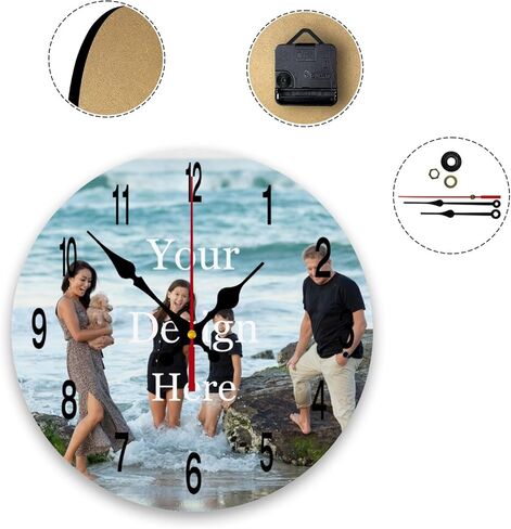 Personalized Wall Clocks Custom Photo Round Wall Clock Personalized Silent Non-Ticking Decorative Clocks Customized Gift for Living Room Kitchen Bathroom Home Decor 10'' in Saudi Arabia