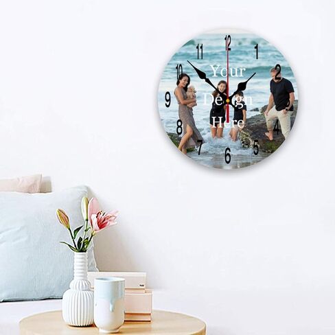 Personalized Wall Clocks Custom Photo Round Wall Clock Personalized Silent Non-Ticking Decorative Clocks Customized Gift for Living Room Kitchen Bathroom Home Decor 10'' in Saudi Arabia