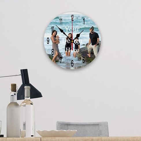 Personalized Wall Clocks Custom Photo Round Wall Clock Personalized Silent Non-Ticking Decorative Clocks Customized Gift for Living Room Kitchen Bathroom Home Decor 10'' in Saudi Arabia
