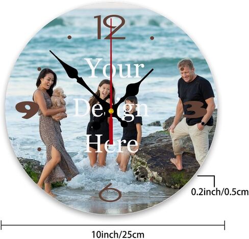 Personalized Wall Clocks Custom Photo Round Wall Clock Personalized Silent Non-Ticking Decorative Clocks Customized Gift for Living Room Kitchen Bathroom Home Decor 10'' in Saudi Arabia
