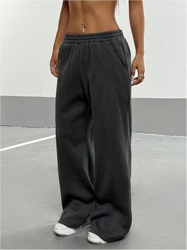 Soly Hux Women's Wide Leg Baggy Pants عرضية خصر مرنة خصر مرنة على السراويل الجارية مع جيوب in Kuwait