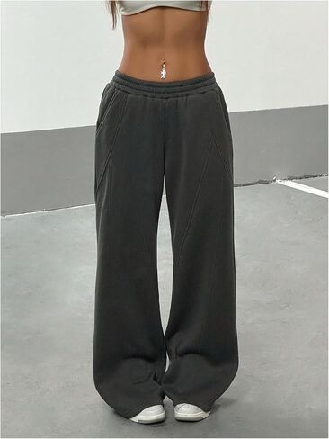 Soly Hux Women's Wide Leg Baggy Pants عرضية خصر مرنة خصر مرنة على السراويل الجارية مع جيوب in Kuwait