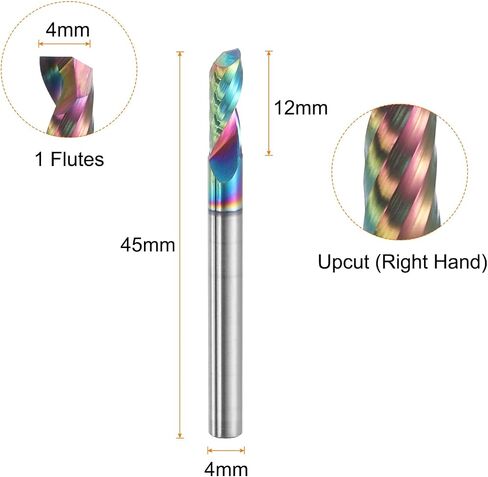 HARFINGTON Spiral Router Bit 4mm Cut Dia 4mm Shank Up Cut Solid Carbide Diamond-Like Carbon Coated 1 Flute CNC End Mill Milling Bits for Aluminum Copper Metal (15mm Cut Length 45mm Long) in Saudi Arabia