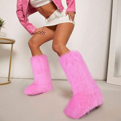 سيلنيفو للنساء الفراء الحذاء مريح فروي أحذية عالية جولة أخمص القدم in Kuwait