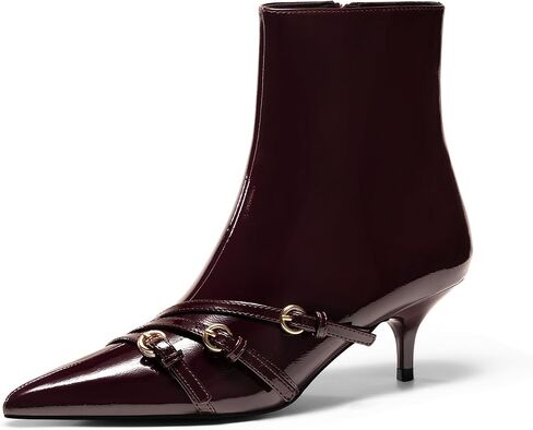 Coutgo Womens Buckle Strap Ankle Booties Kitten Low Heel Pointed Toe Y2K Boots Size Zipper Fall Shoes in Kuwait