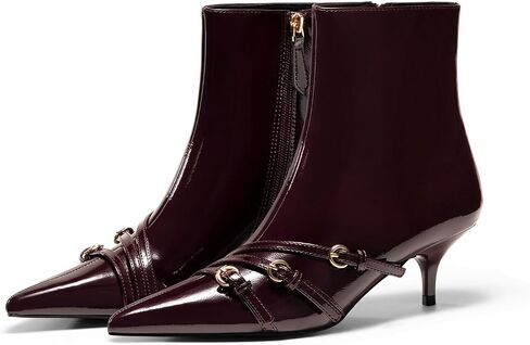 Coutgo Womens Buckle Strap Ankle Booties Kitten Low Heel Pointed Toe Y2K Boots Size Zipper Fall Shoes in Kuwait