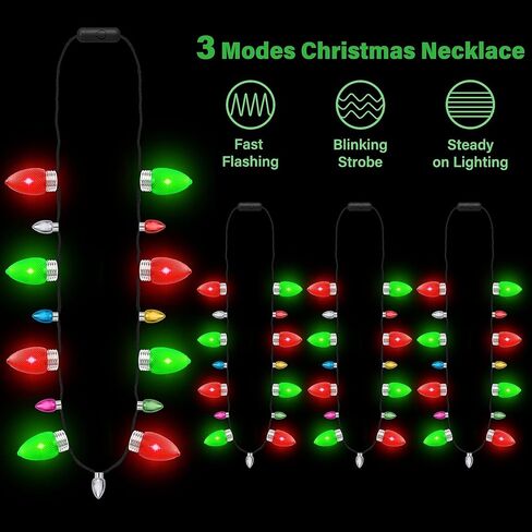 8PCS Christmas Necklace, Light up Christmas Necklace with 8 Glow Bulbs, Glowing Xmas Necklace Women Men, Red Green 3 Modes Christmas Necklaces Decorations for Winter Xmas Theme Party Accessories Bulk in Saudi Arabia