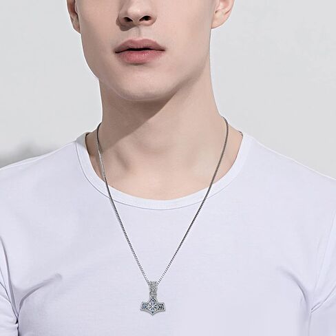 Compass Thor Hammer Necklace Sterling Silver Viking Compass Mjolnir Hight for Men in Saudi Arabia