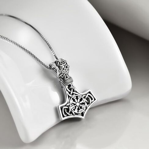 Compass Thor Hammer Necklace Sterling Silver Viking Compass Mjolnir Hight for Men in Saudi Arabia