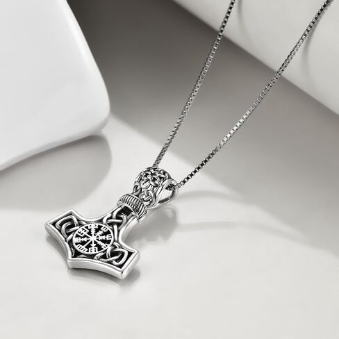 Compass Thor Hammer Necklace Sterling Silver Viking Compass Mjolnir Hight for Men in Saudi Arabia