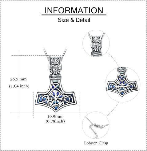 Compass Thor Hammer Necklace Sterling Silver Viking Compass Mjolnir Hight for Men in Saudi Arabia