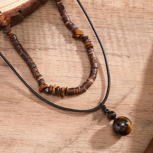 Puka Shell Necklace Men Beaded Beach Necklaces for Men Surfer Necklace Black Brown Wood Beaded Jewelry Coconut Shell Conch Cowrie Seashell Necklaces Hawaiian Summer Beach Jewelry in Kuwait