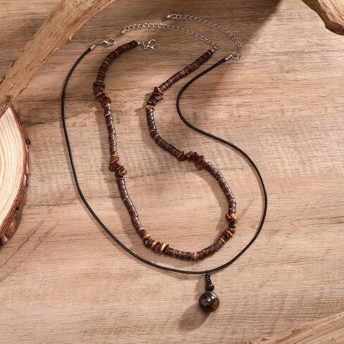 Puka Shell Necklace Men Beaded Beach Necklaces for Men Surfer Necklace Black Brown Wood Beaded Jewelry Coconut Shell Conch Cowrie Seashell Necklaces Hawaiian Summer Beach Jewelry in Kuwait