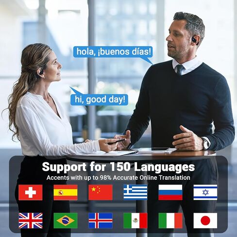 Real-Time Translator Earbuds - 150 Language Two-Way AI Translation Headset with Free Subscription App Support, ENC Noise Cancelling & 10H Playtime for Travel/Business/School in Saudi Arabia