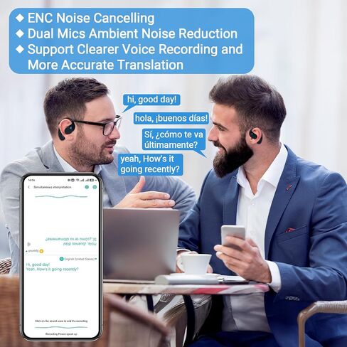 Real-Time Translator Earbuds - 150 Language Two-Way AI Translation Headset with Free Subscription App Support, ENC Noise Cancelling & 10H Playtime for Travel/Business/School in Saudi Arabia