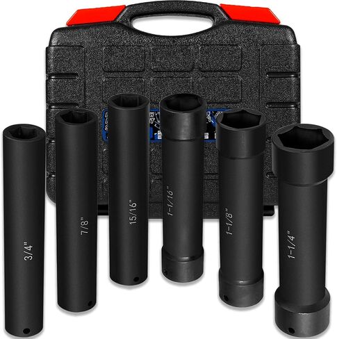 1/2 Inch Drive Extended Length Impact Socket Set - 6 Piece Extra Deep Impact Socket Set - Hex Size 3/4", 7/8", 15/16", 1-1/16", 1-1/8", 1-1/4" Heavy Duty With Storage Case For High Torque Use in Saudi Arabia