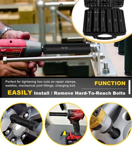 1/2 Inch Drive Extended Length Impact Socket Set - 6 Piece Extra Deep Impact Socket Set - Hex Size 3/4", 7/8", 15/16", 1-1/16", 1-1/8", 1-1/4" Heavy Duty With Storage Case For High Torque Use in Saudi Arabia