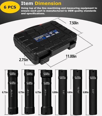 1/2 Inch Drive Extended Length Impact Socket Set - 6 Piece Extra Deep Impact Socket Set - Hex Size 3/4", 7/8", 15/16", 1-1/16", 1-1/8", 1-1/4" Heavy Duty With Storage Case For High Torque Use in Saudi Arabia
