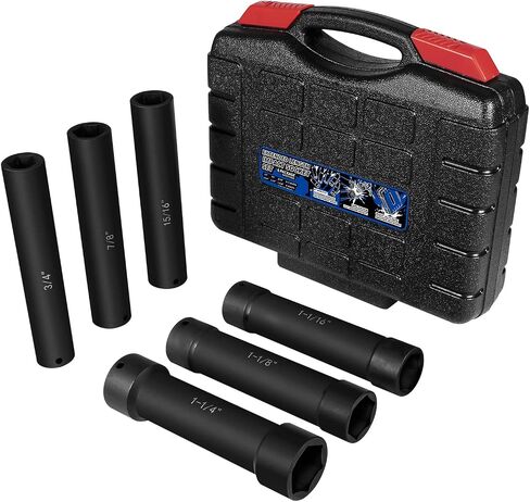 1/2 Inch Drive Extended Length Impact Socket Set - 6 Piece Extra Deep Impact Socket Set - Hex Size 3/4", 7/8", 15/16", 1-1/16", 1-1/8", 1-1/4" Heavy Duty With Storage Case For High Torque Use in Saudi Arabia
