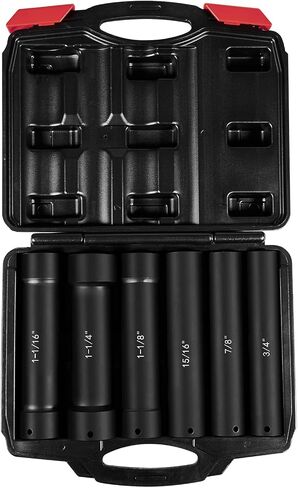 1/2 Inch Drive Extended Length Impact Socket Set - 6 Piece Extra Deep Impact Socket Set - Hex Size 3/4", 7/8", 15/16", 1-1/16", 1-1/8", 1-1/4" Heavy Duty With Storage Case For High Torque Use in Saudi Arabia