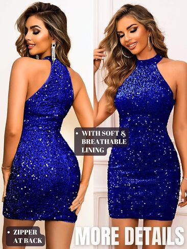 Kaei&Shi Velvet Sequin Dress,Sparkly Halter Mini Dresses for Women,Homecoming Cocktail Party Sexy Outfit in Saudi Arabia