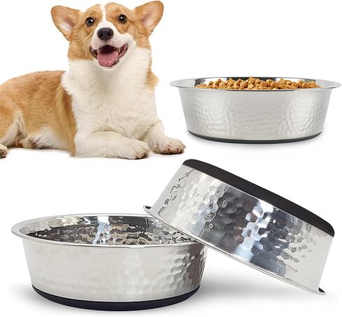 kathson 3pcs Premium Stainless Steel Dog Bowls, Hammered Thickened Metal Dog Bowl Feeding or Water Bowls for Small/Meidum/Large Sized Dogs&Cats Stackable Metal Cat Bowl Dishwasher Safe 8.7 Dia. in Saudi Arabia