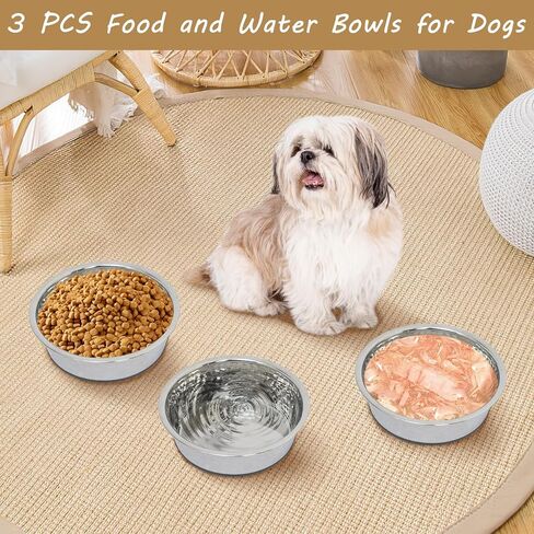 kathson 3pcs Premium Stainless Steel Dog Bowls, Hammered Thickened Metal Dog Bowl Feeding or Water Bowls for Small/Meidum/Large Sized Dogs&Cats Stackable Metal Cat Bowl Dishwasher Safe 8.7 Dia. in Kuwait