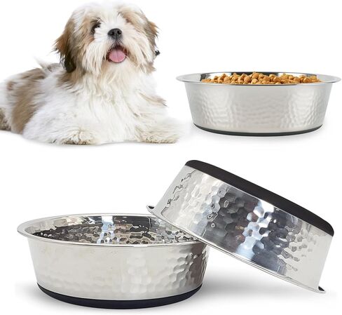 kathson 3pcs Premium Stainless Steel Dog Bowls, Hammered Thickened Metal Dog Bowl Feeding or Water Bowls for Small/Meidum/Large Sized Dogs&Cats Stackable Metal Cat Bowl Dishwasher Safe 8.7 Dia. in Kuwait