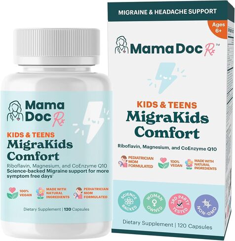 Migrakids Comfort | الريبوفلافين ، المغنيسيوم والإنزيم Q10 | دعم الصداع النصفي المدعوم من علوم الأطفال | الأطفال والمراهقين ، الذين تتراوح أعمارهم بين 6 سنوات | 120 كبسولات in Saudi Arabia