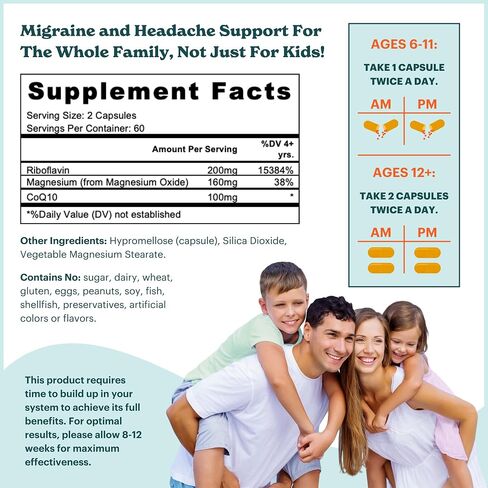 Migrakids Comfort | الريبوفلافين ، المغنيسيوم والإنزيم Q10 | دعم الصداع النصفي المدعوم من علوم الأطفال | الأطفال والمراهقين ، الذين تتراوح أعمارهم بين 6 سنوات | 120 كبسولات in Saudi Arabia