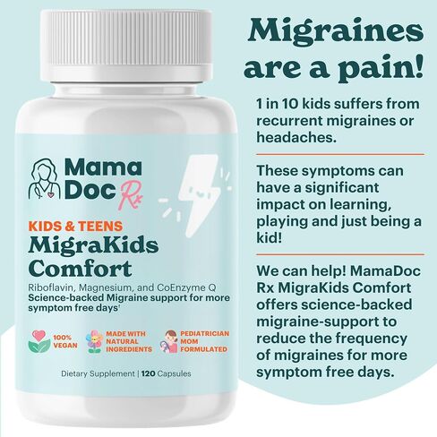 Migrakids Comfort | الريبوفلافين ، المغنيسيوم والإنزيم Q10 | دعم الصداع النصفي المدعوم من علوم الأطفال | الأطفال والمراهقين ، الذين تتراوح أعمارهم بين 6 سنوات | 120 كبسولات in Saudi Arabia